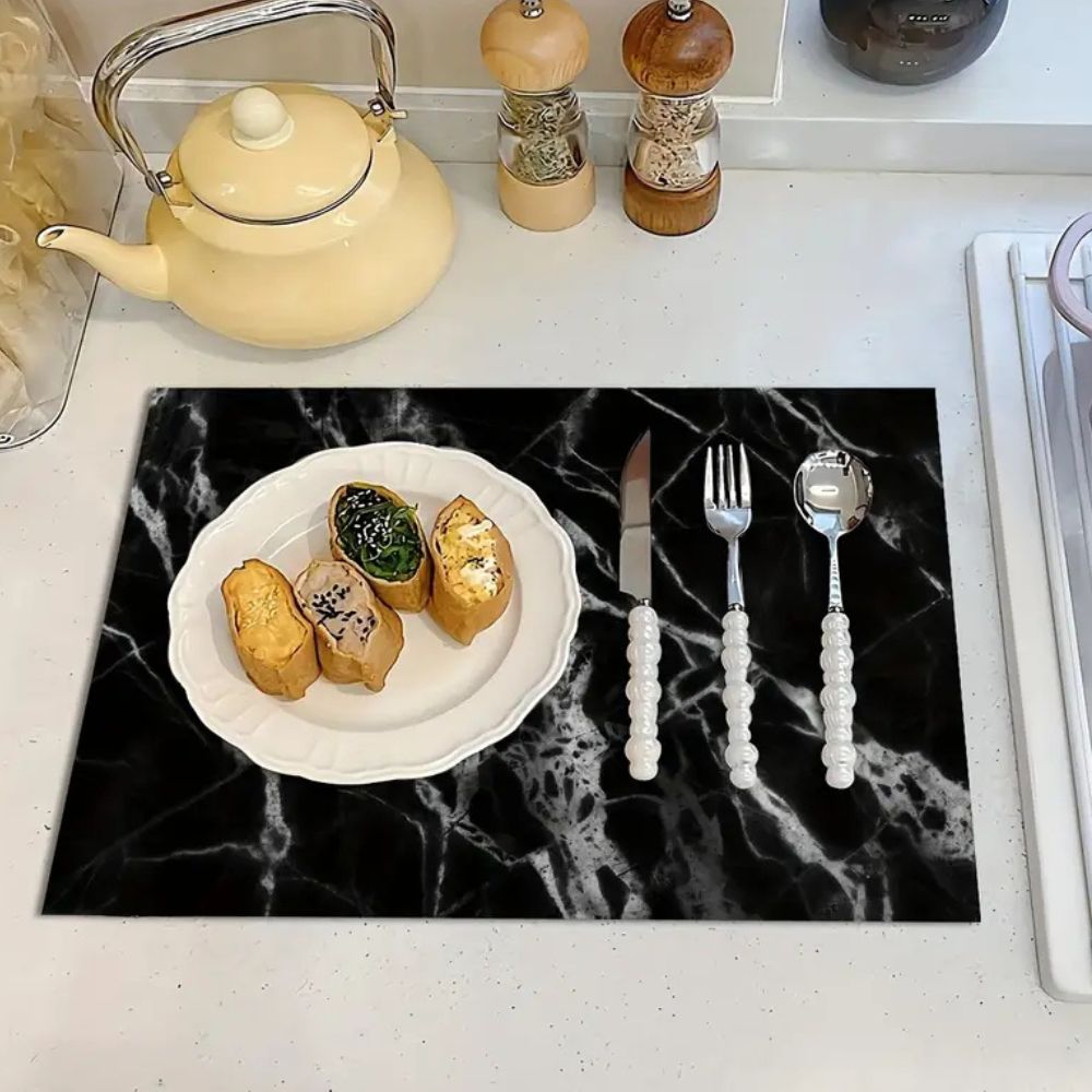 Afdruipmat met Marmerprint Absorberende Keukenmat met Antislip Onderkant