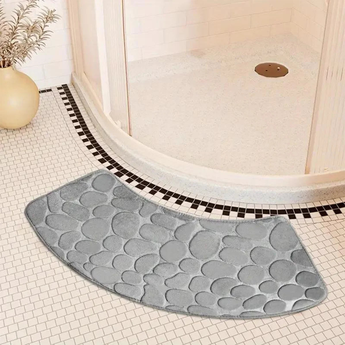 Badmat Antislip Gebogen Kiezelpatroon voor Hoekdouche en Bad
