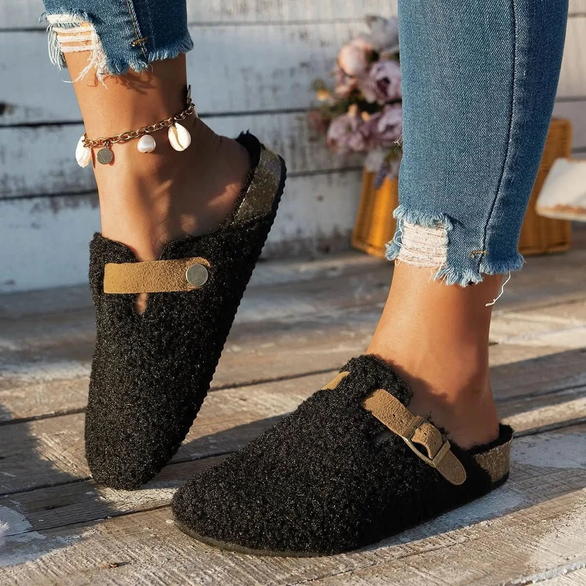 Dames Slippers met Gesp en Platte Zool voor de Winter