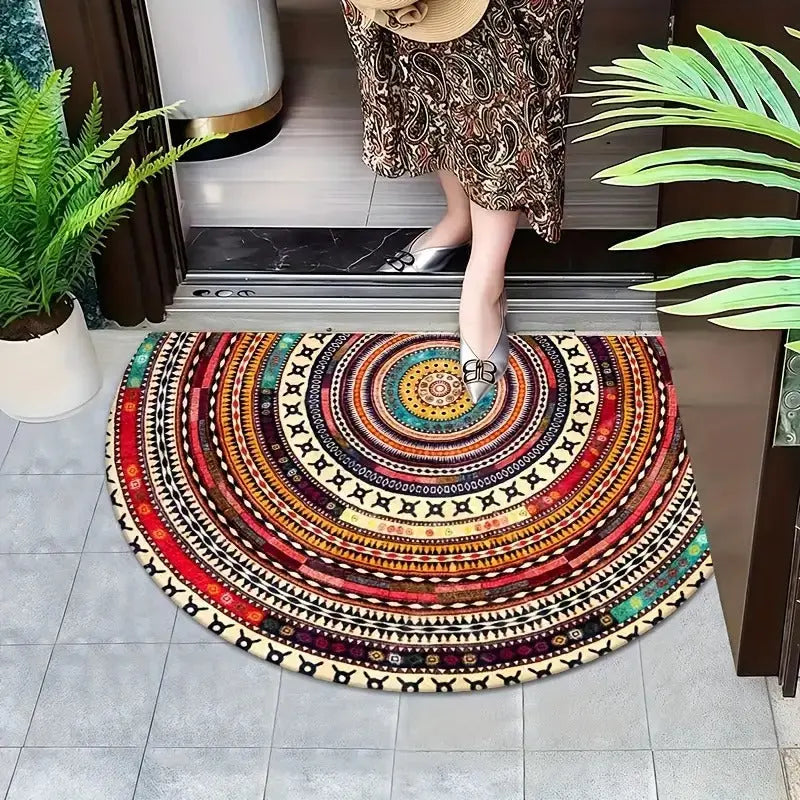 Deurmat Halfrond Boho Mandala Patroon Antislip en Machinewasbaar