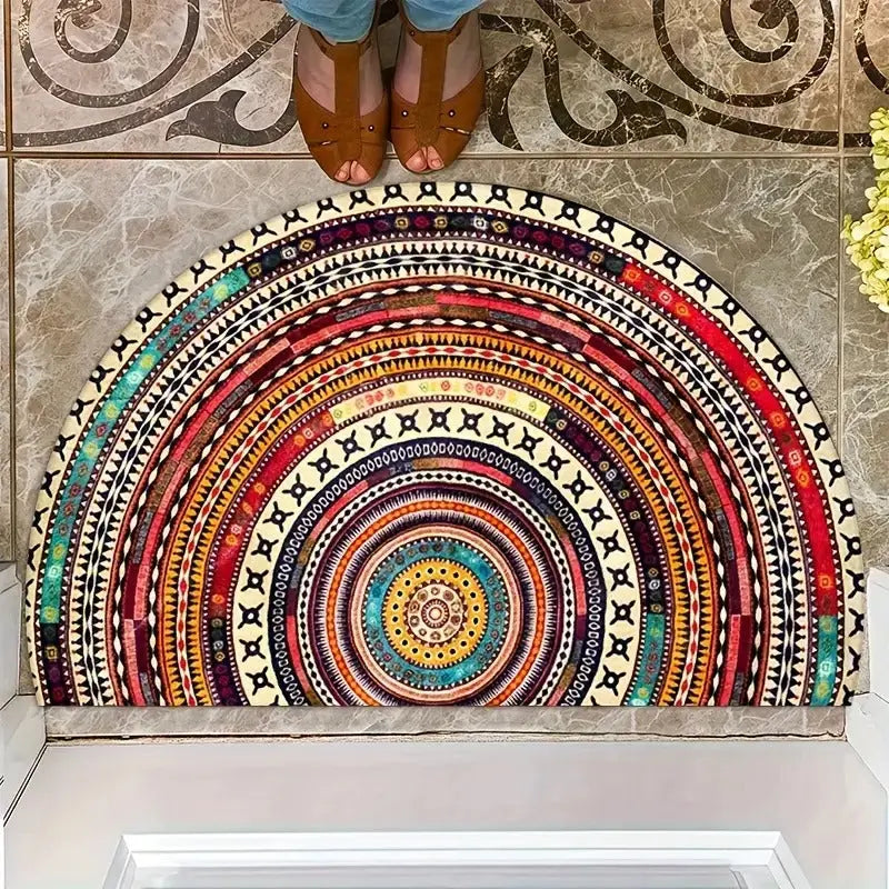 Deurmat Halfrond Boho Mandala Patroon Antislip en Machinewasbaar