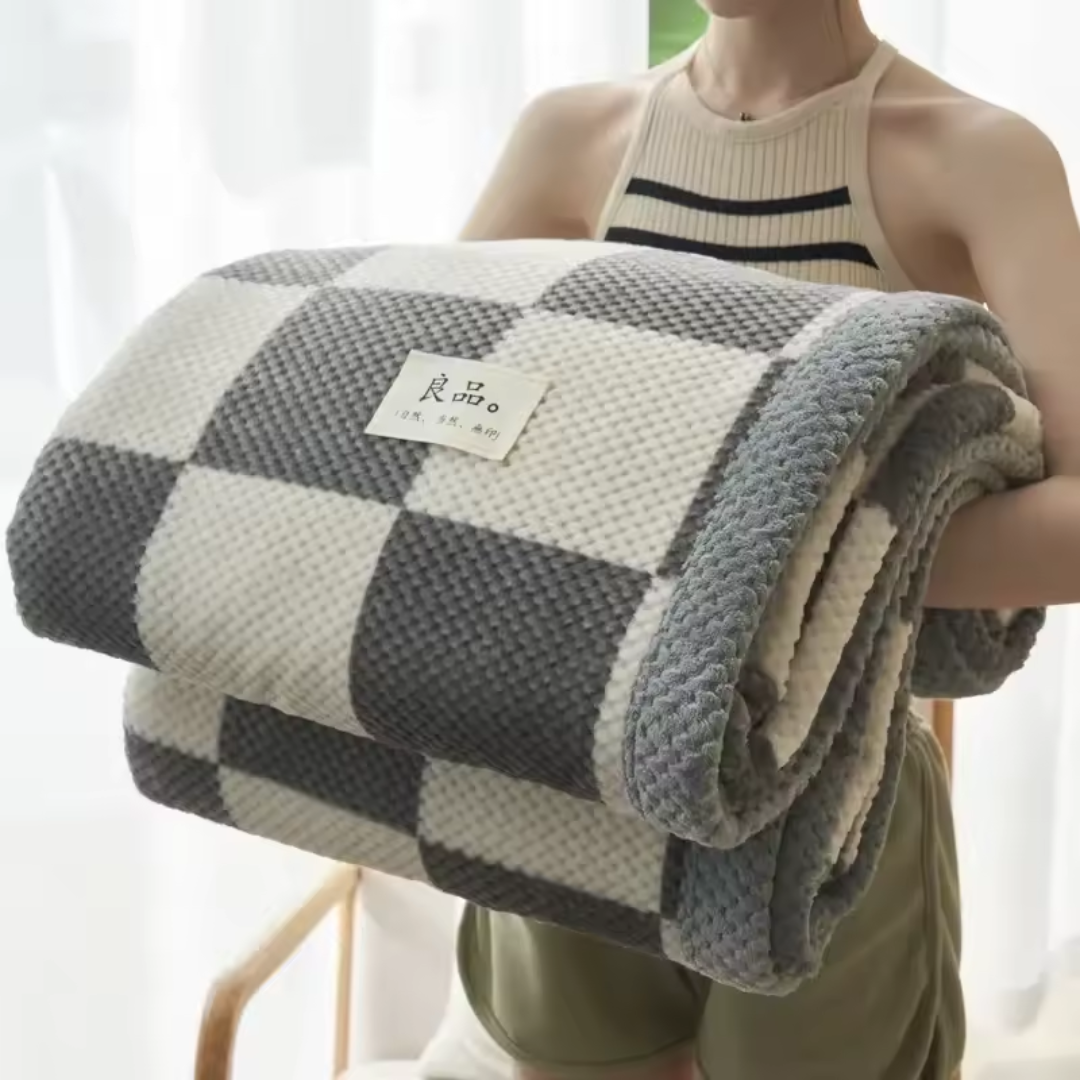 Fleece Plaid Deken met Geruit en Streep Patroon voor Bank en Bed