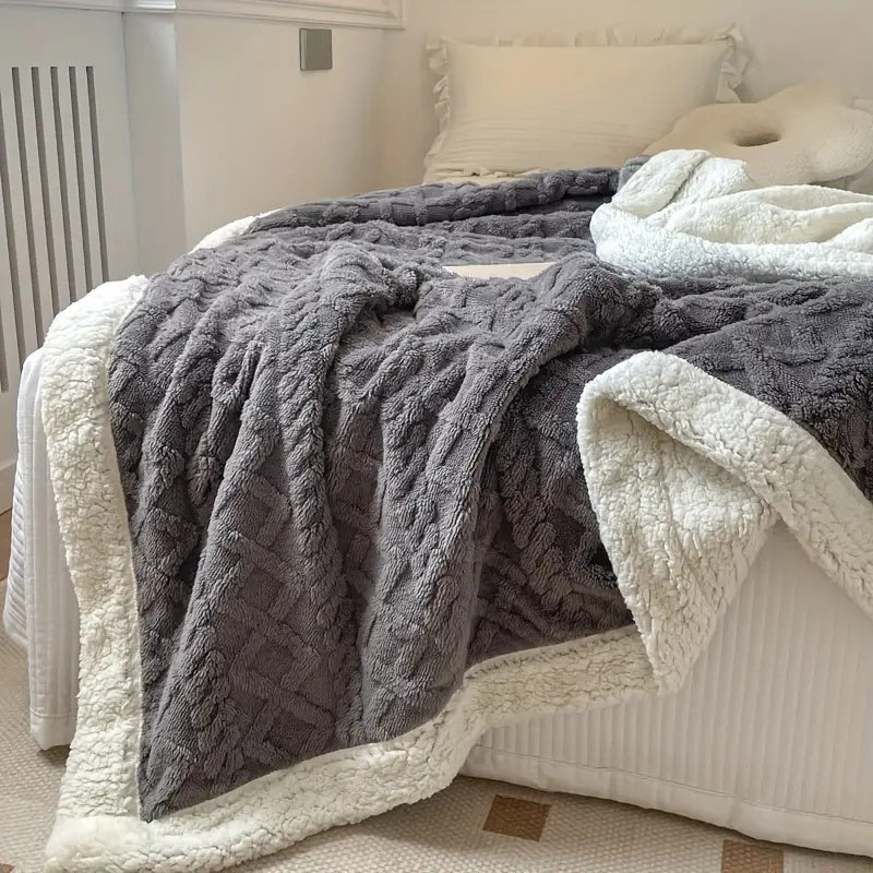 Fleece Plaid met Sherpa Voering en Ruitpatroon voor Sofa en Bed