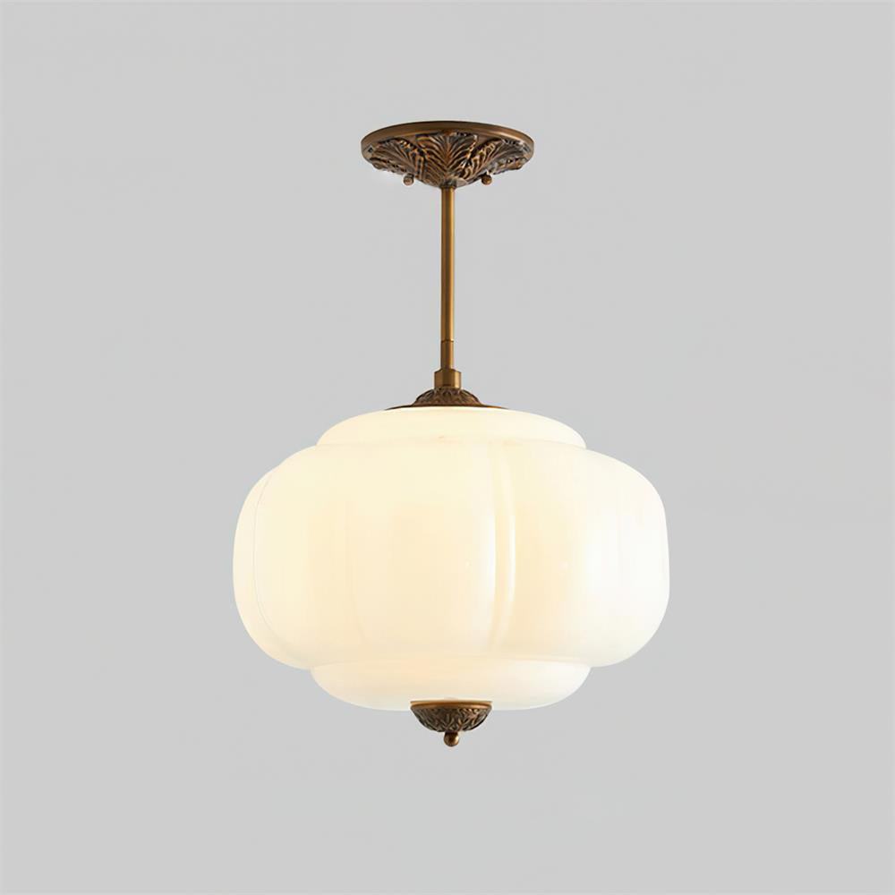 Hanglamp Art Deco met Geribbelde Glazen Kap en Gegoten Metalen Rozet