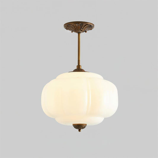 Hanglamp Art Deco met Geribbelde Glazen Kap en Gegoten Metalen Rozet