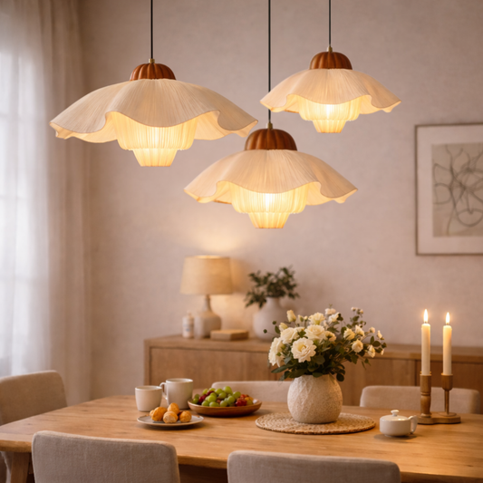 Hanglamp Bohemian met Bloemblaadjesvormige Stofkap en Verstelbare Hoogte