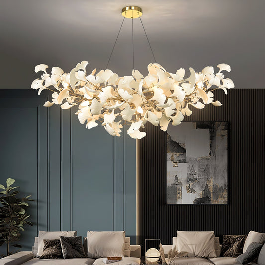 Hanglamp Bohemian met Ginkgo Bladeren en Gouden Frame