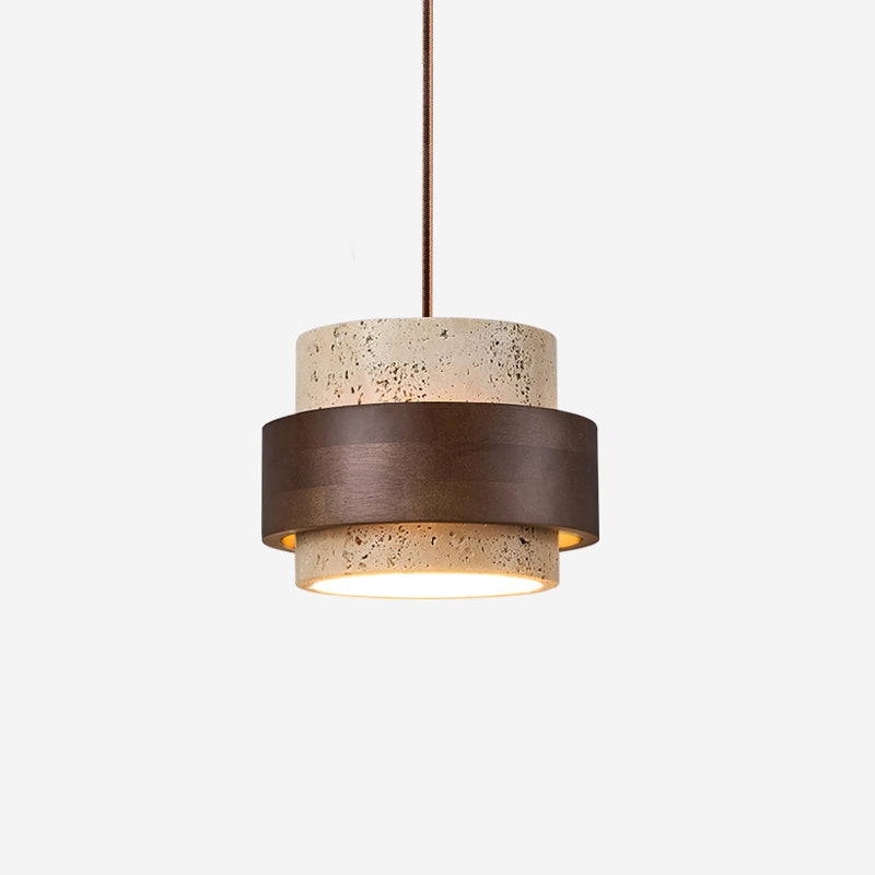 Hanglamp Bohemian met Travertine Kap en Houten Ring