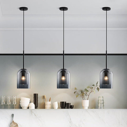 Hanglamp Minimalistisch met Dubbele Glazen Kap en E14 Fitting