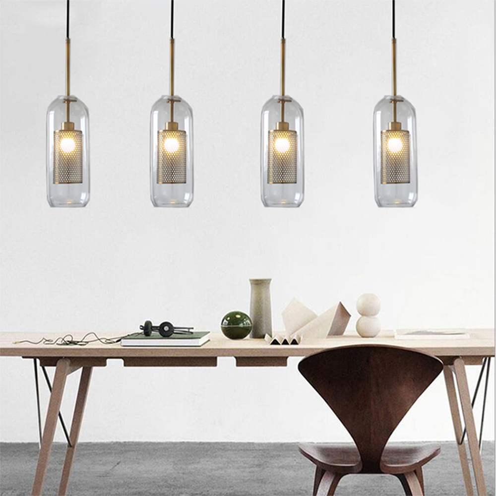 Hanglamp Modern met Glazen Bol en Geperforeerde Metalen Kap