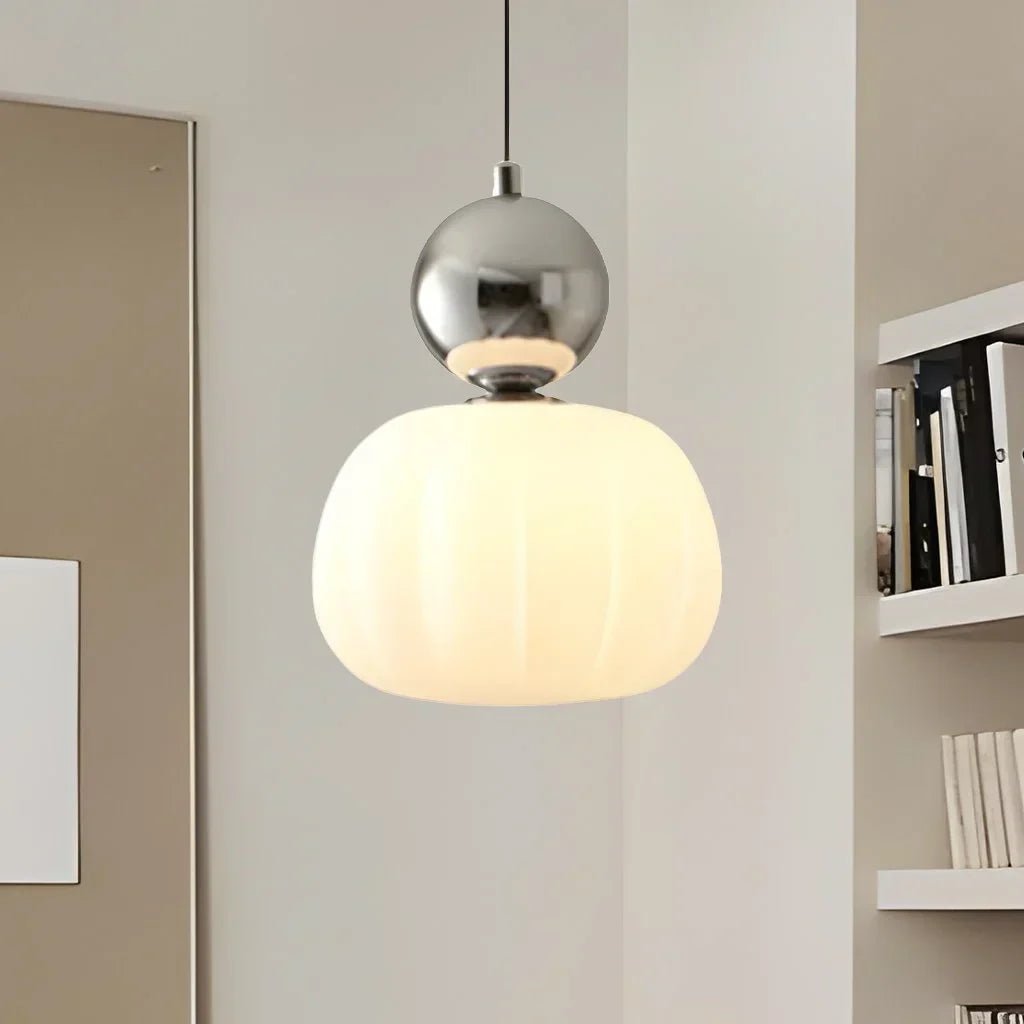 Hanglamp Modern met Glazen Bol en Geribbelde Kap