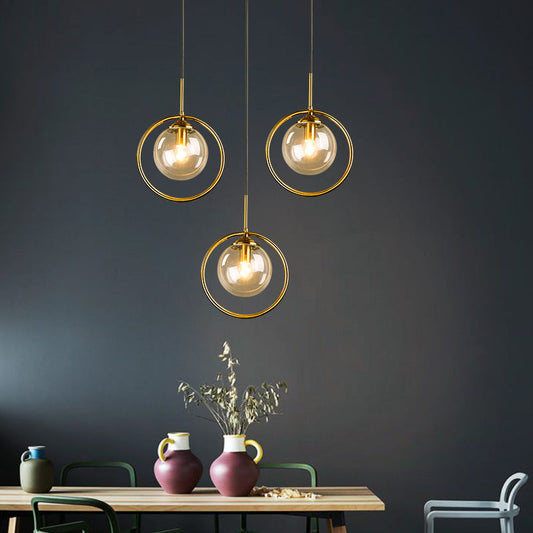 Hanglamp Modern met Glazen Bol en Gouden Metalen Ring