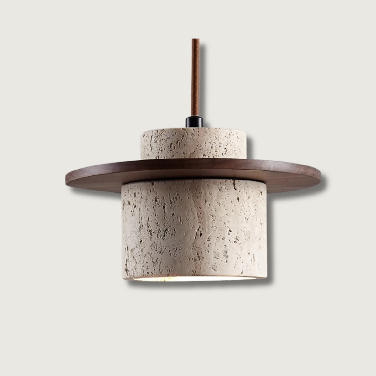 Hanglamp Modern met Travertino Kap en Houten Schijf