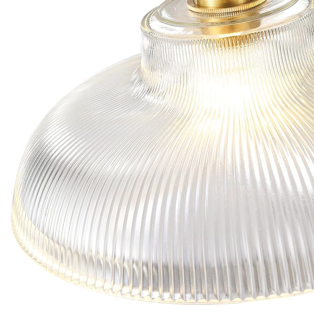 Hanglamp Retro met Geribbelde Glazen Kap en Messing Fitting E27