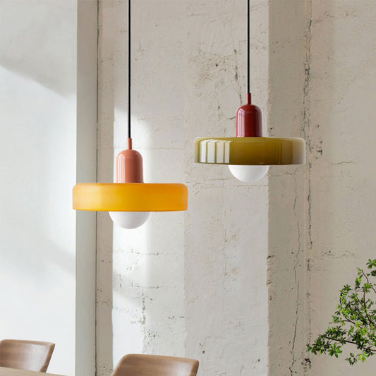 Hanglamp Retro met Schijfvormige Glazen Kap en Verstelbare Hoogte