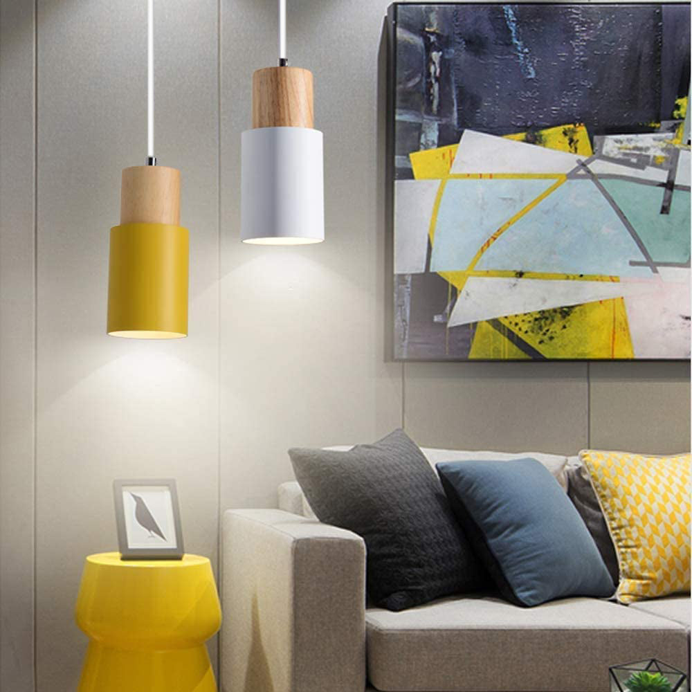 Hanglamp Scandinavisch met Houten Fitting en Cilindervormige Metalen Kap