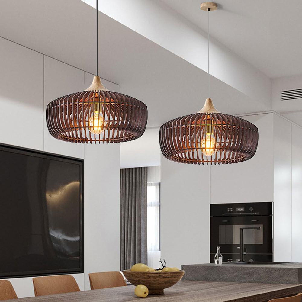 Hanglamp Scandinavisch met Houten Kooi Kap en E27 Fitting