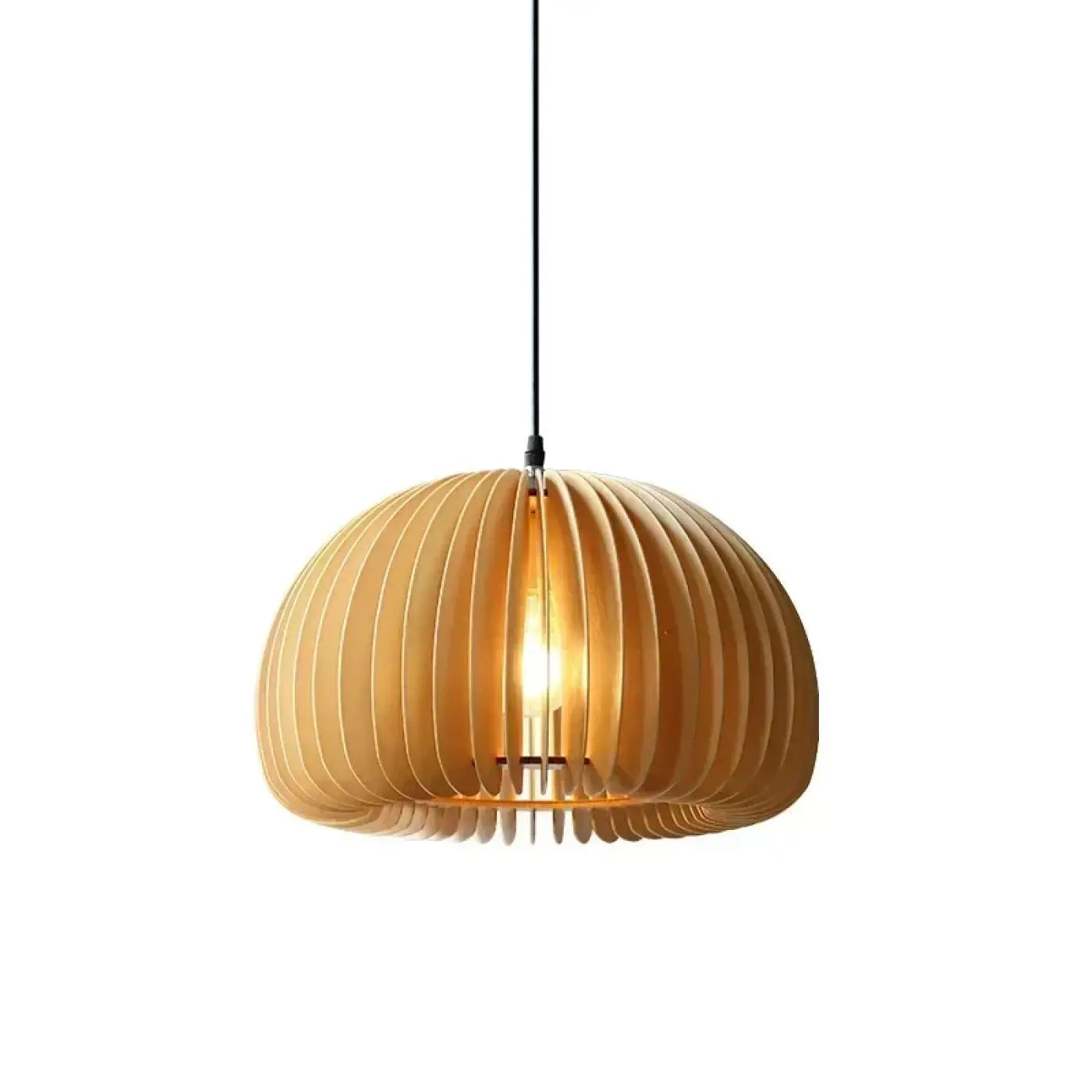 Hanglamp Scandinavisch met Houten Lamellen en Koepelvorm