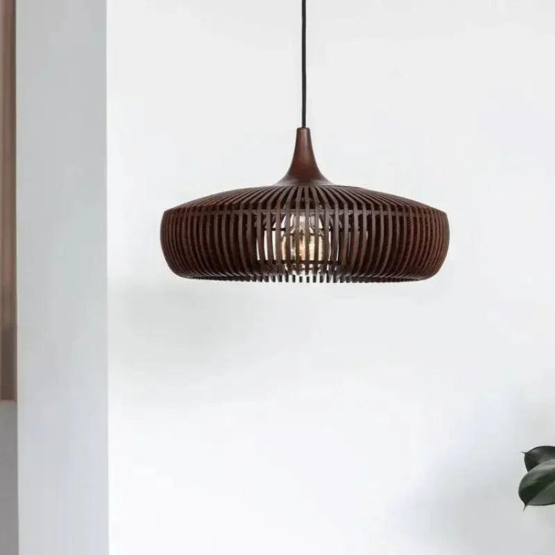 Hanglamp Scandinavisch met Houten Lattenwerk en Ronde Kap