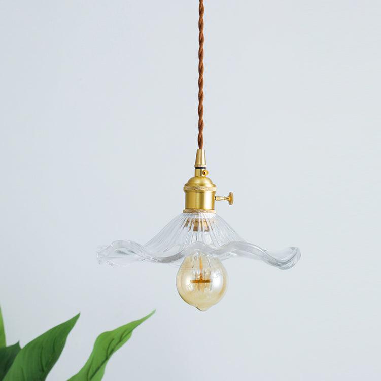 Hanglamp Vintage met Glazen Bloemkap en Messing Details