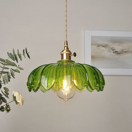 Hanglamp Vintage met Glazen Bloemvormige Kap en Gedraaid Snoer