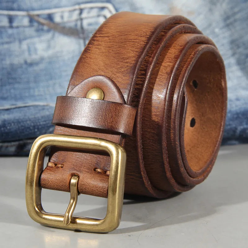 Heren Riem met Vintage Look en Messing Gesp