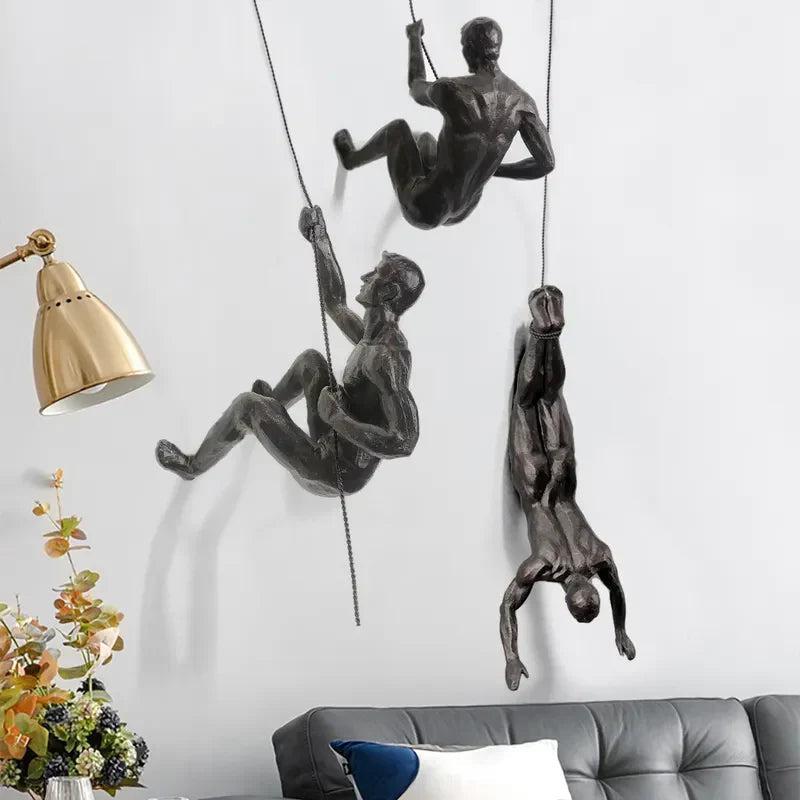 Klimmende Figuren Wanddecoratie Set van 3 Hangende Sculpturen Industrieel