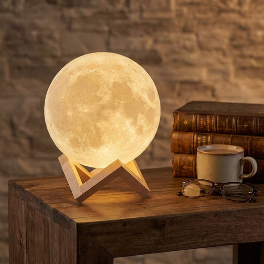 LED Maanlamp met Houten Standaard, 16 Kleuren en Afstandsbediening