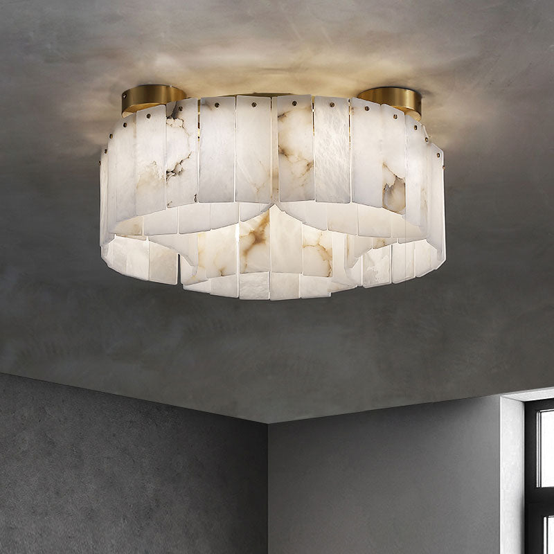 Plafondlamp Art Deco met Alabasten Kap en Messing Afwerking