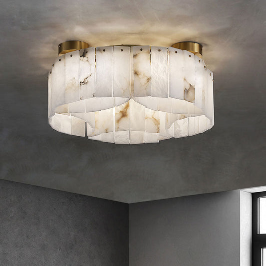 Plafondlamp Art Deco met Alabasten Kap en Messing Afwerking