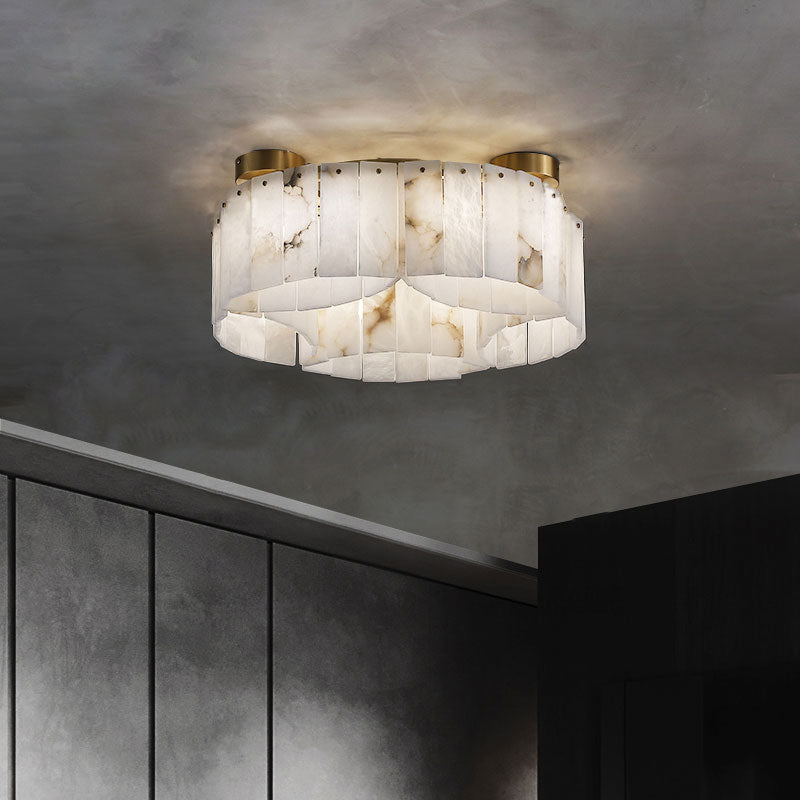 Plafondlamp Art Deco met Alabasten Kap en Messing Afwerking