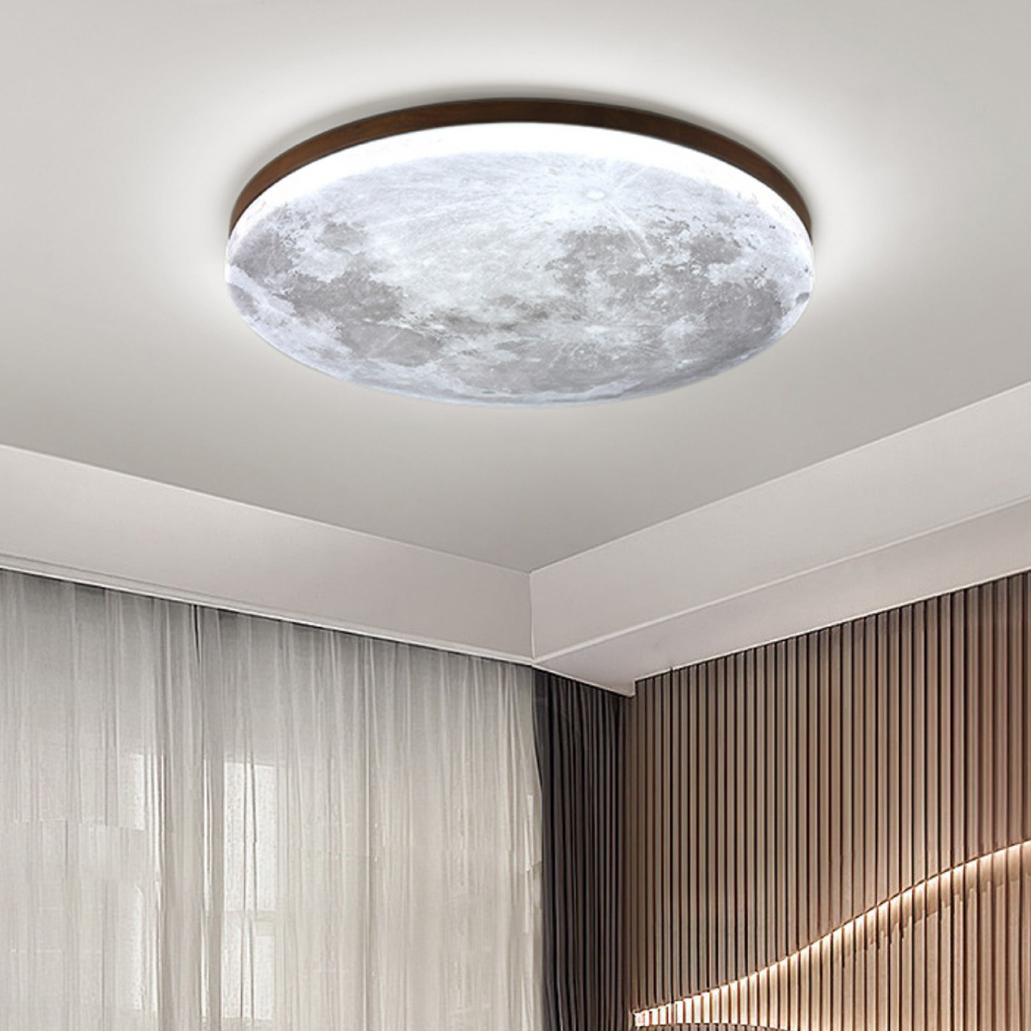 Plafondlamp Maan Rond met Houten Rand en Geïntegreerde LED