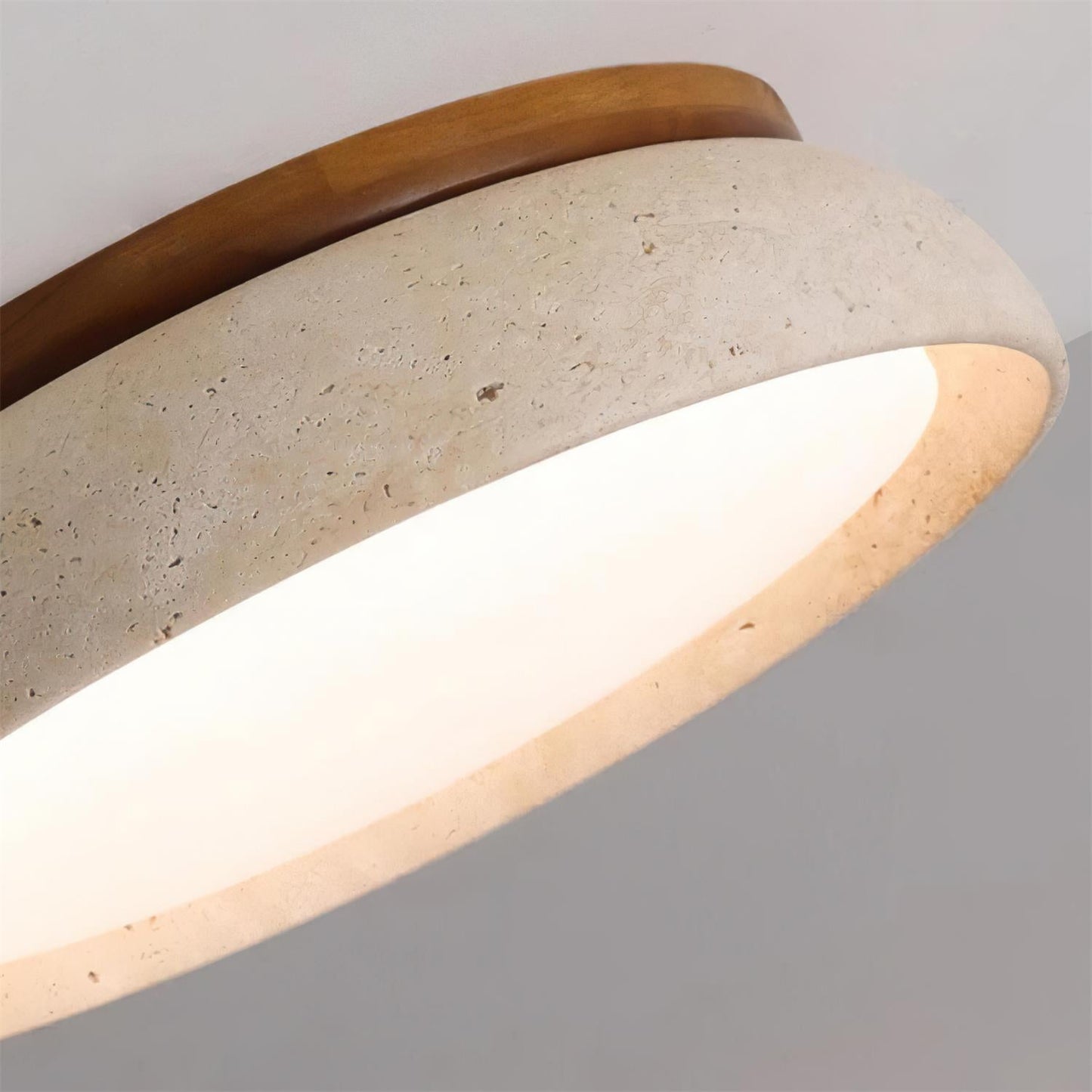 Plafondlamp Minimalistisch met Travertijn Kap en Houten Rand