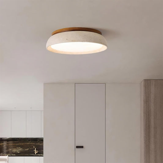 Plafondlamp Minimalistisch met Travertijn Kap en Houten Rand