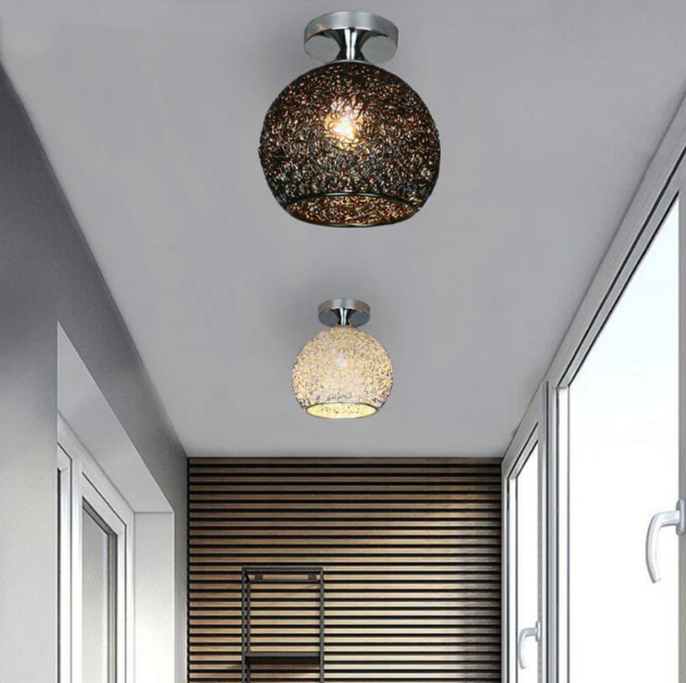 Plafondlamp Modern met Gevlochten Bol Kap en Semi-Inbouw Montage