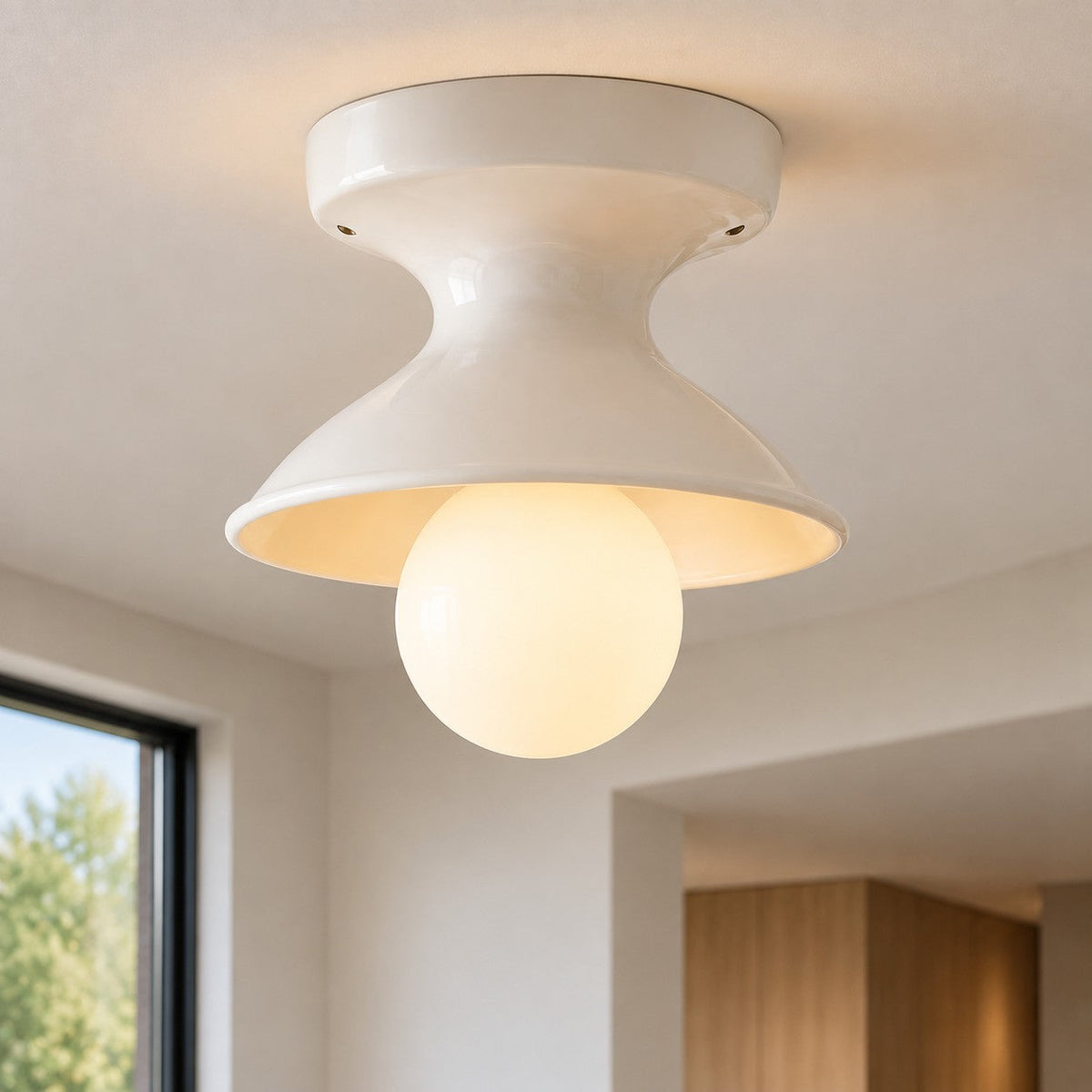 Plafondlamp Retro met Zandloper Kap en Glanzend Keramiek