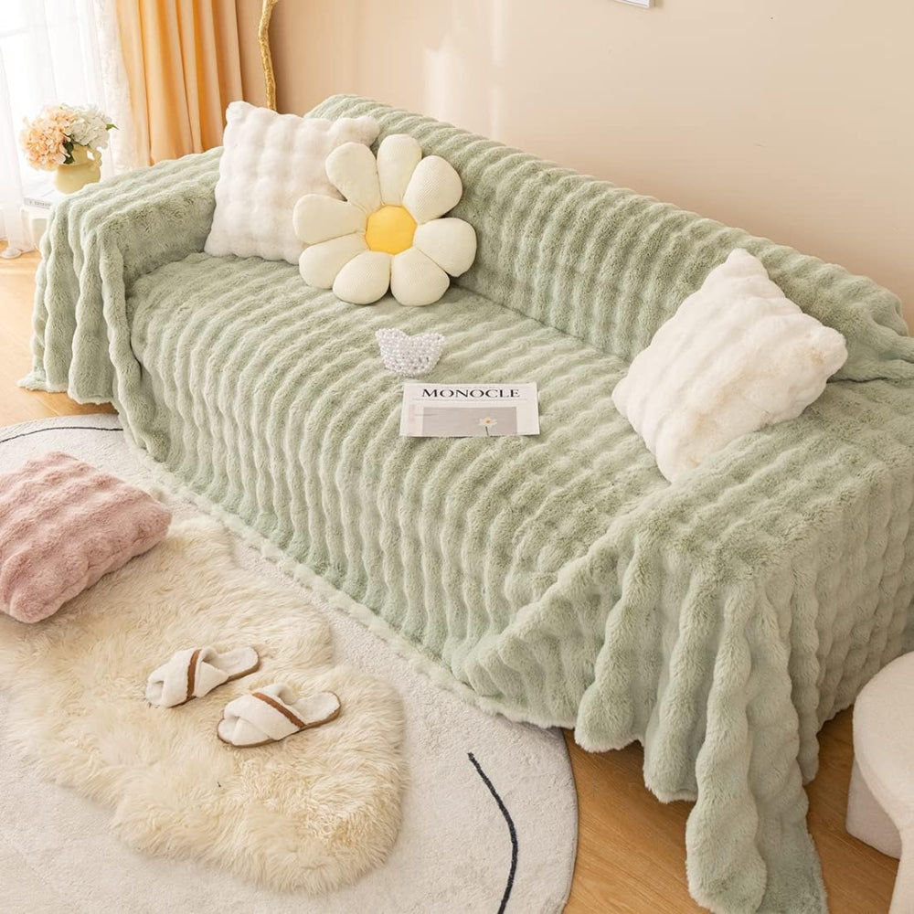 Pluche Bankhoes met Golvend Faux Fur Patroon en Antislip Achterkant
