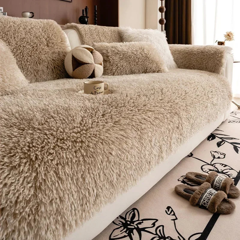 Pluche Bankhoes met Langharige Nepbont Textuur voor Bank en Sofa