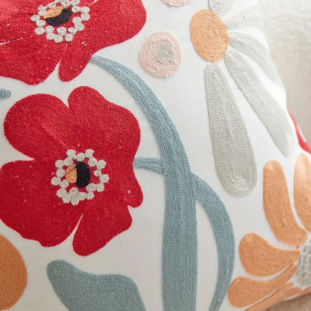 Sierkussenhoes met Geborduurde Bloemen en Plantenpatroon