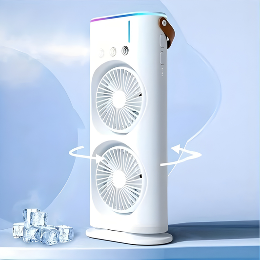 Tafelventilator met Dubbele Ventilator, Verneveling en 90° Draaibaar