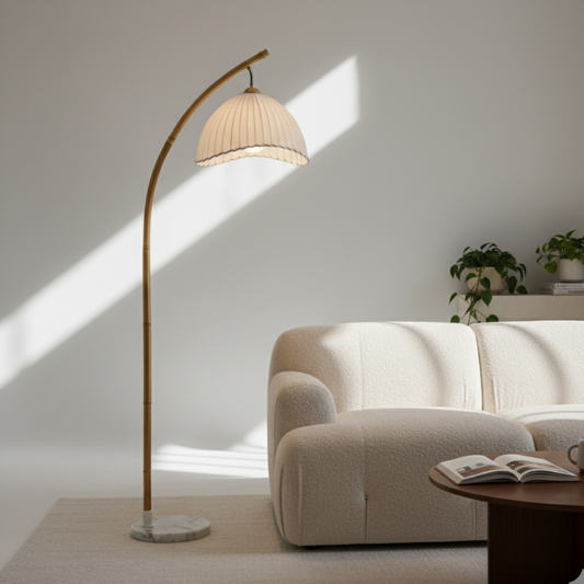 Vloerlamp Bohemian met Gevlochten Kap en Marmeren Voet