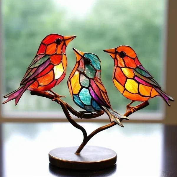 Vogel Beeldje met Glas-in-lood Look op Decoratief Standaard