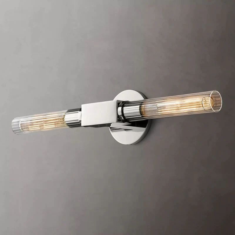 Wandlamp Art Deco met Geribbelde Glazen Buizen en Twee Lichtpunten