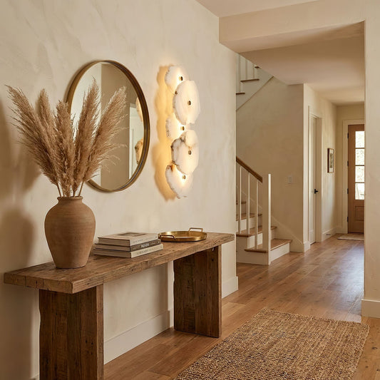 Wandlamp Minimalistisch met Alabasten Kappen en Gouden Bevestiging