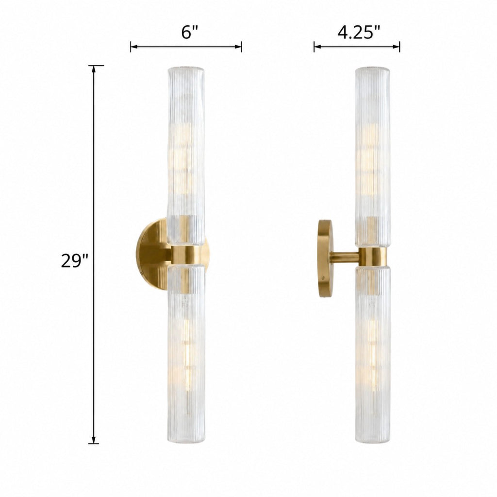 Wandlamp Minimalistisch met Geribbelde Glazen Cilinderkap en Vaste Bevestiging ##POS:53##