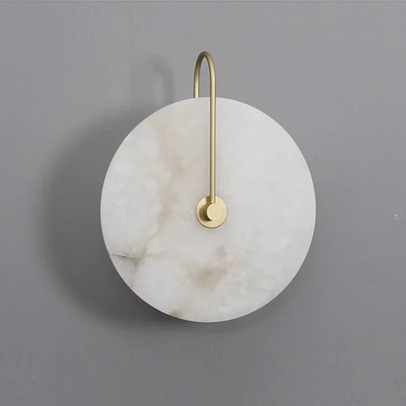 Wandlamp Modern met Rond Marmeren Scherm en Metalen Arm