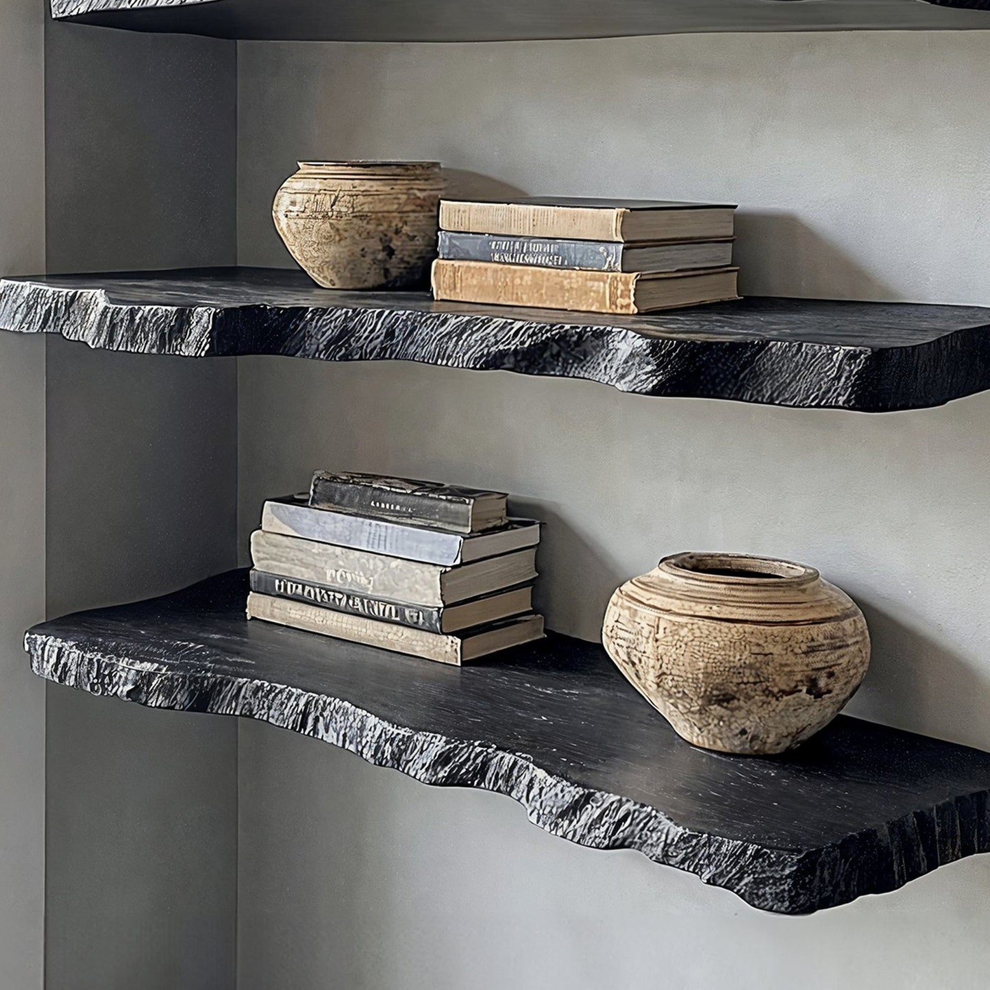 Zwevende Wandplank met Live Edge en Onzichtbare Bevestiging
