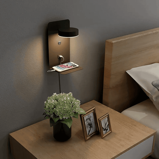 Dimbare Wandlamp Zwart met USB Oplader en Moderne Design voor Slaapkamer 0