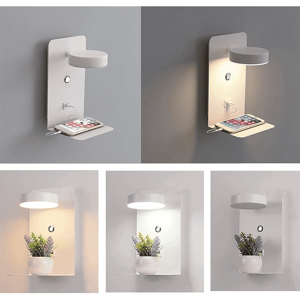 Dimbare Wandlamp Zwart met USB Oplader en Moderne Design voor Slaapkamer 1