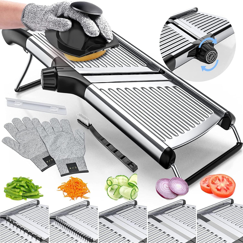 Mandoline met Verstelbare Dikte-instellingen en Snijbestendige Handschoenen voor Veilig Snijden 0
